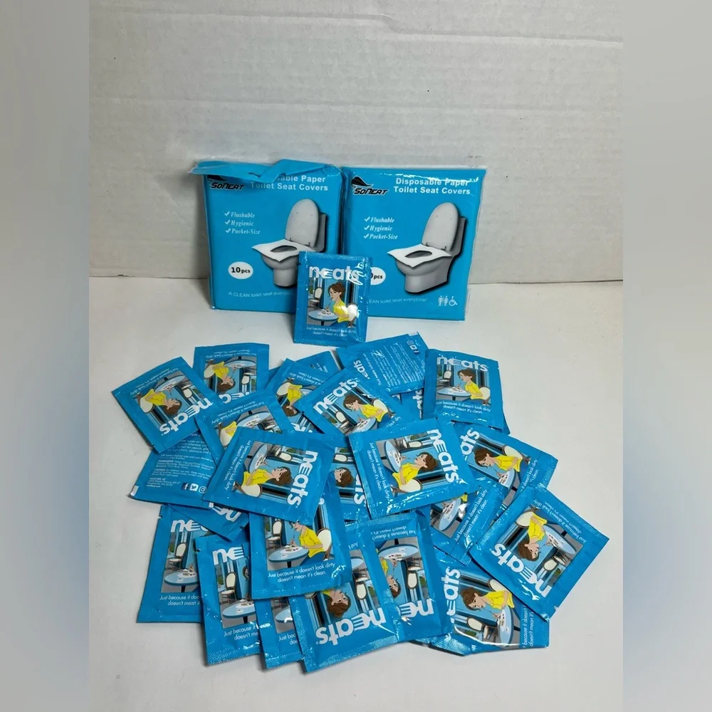 (NEW) BUNDLE - SONEAT DISPOSABLE TRAVEL TOILET SEAT COVERS & NEATS TRAVEL WIPES